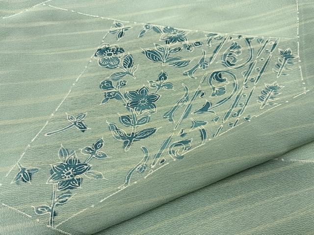 平和屋着物■上質な小紋 切嵌更紗花文 暈し染め 正絹 逸品 BAAY6745hj