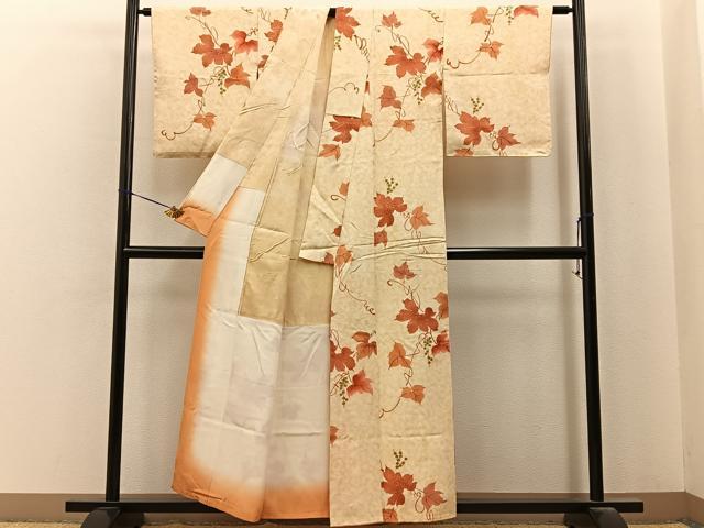 平和屋着物■上質な小紋 手描き 蔦の葉文 正絹 逸品 BAAY6748hj