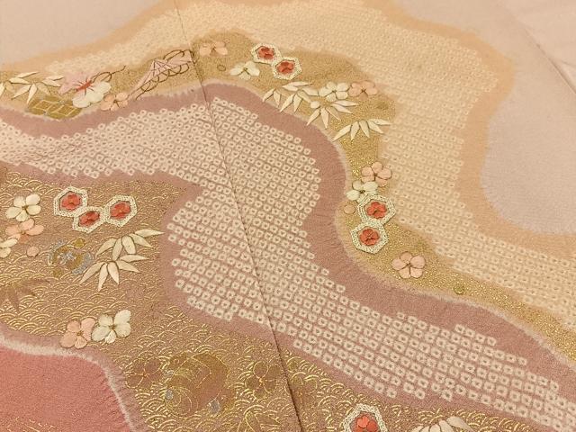 平和屋着物■色留訪問着 絞り 刺繍 道長宝尽くし花文 金銀彩 正絹 逸品 BAAY6750hj