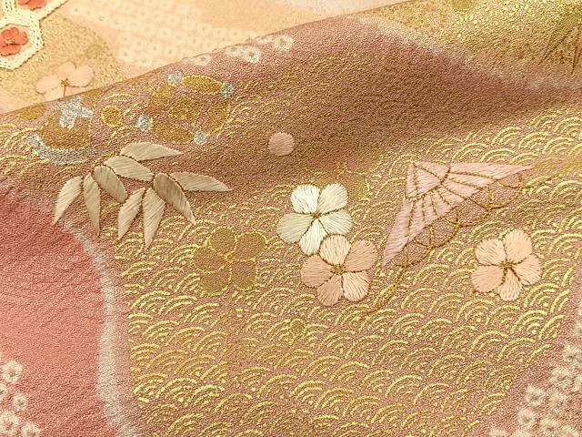 平和屋着物■色留訪問着 絞り 刺繍 道長宝尽くし花文 金銀彩 正絹 逸品 BAAY6750hj