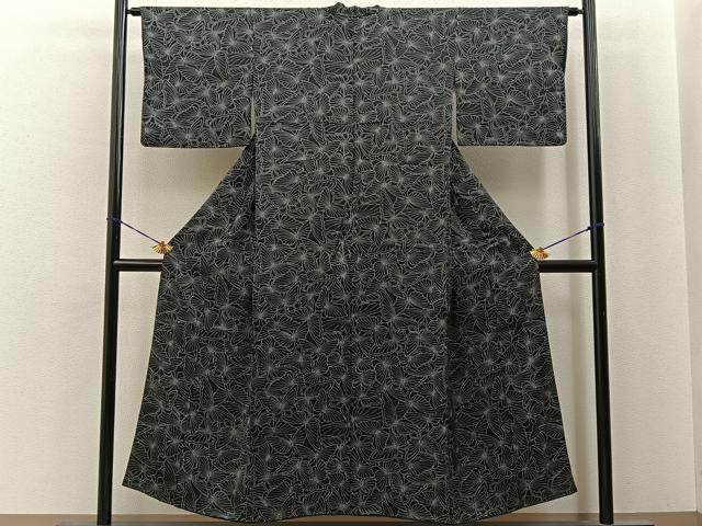平和屋着物■上質な小紋 舞蝶文 黒地 正絹 逸品 BAAY6771hj