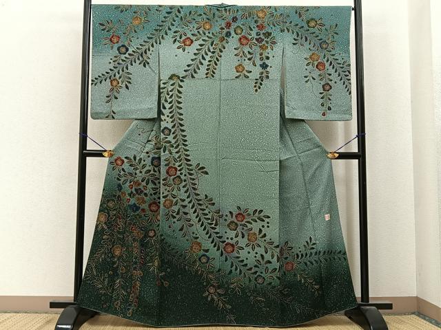 平和屋着物●訪問着 作家物 草花文 暈し染め 金彩 正絹 逸品 BAAY6777hj