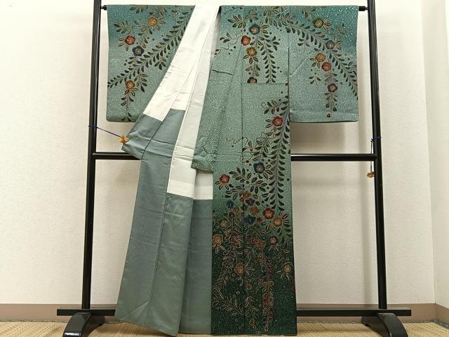 平和屋着物●訪問着 作家物 草花文 暈し染め 金彩 正絹 逸品 BAAY6777hj