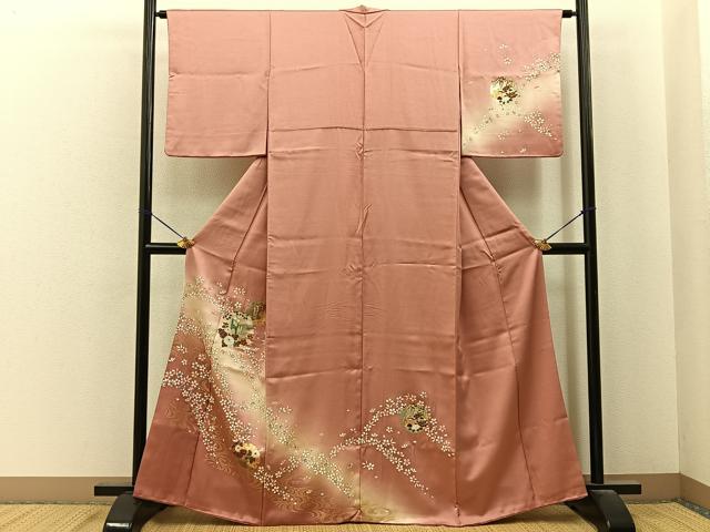 平和屋着物■訪問着 雪輪花鳥文 暈し染め 金銀彩 正絹 逸品 BAAY6809hj