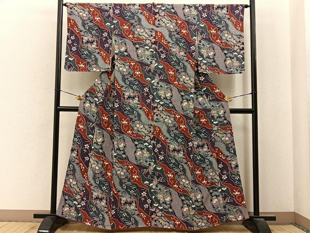 平和屋着物■上質な小紋 道長御所解文 鬼しぼ縮緬 正絹 逸品 BAAY6812hj