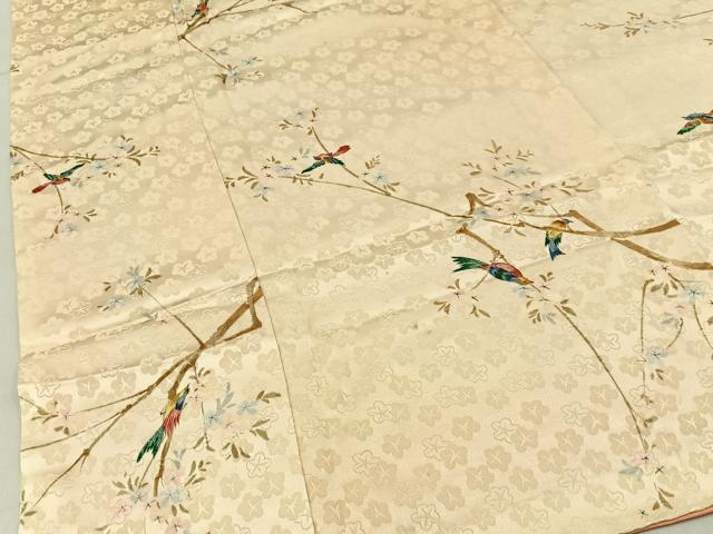 平和屋着物■上質な小紋 手描き 休み鳥枝花文 正絹 逸品 BAAY6820hj