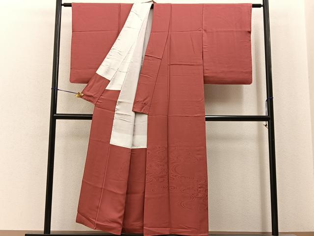 平和屋着物■色留訪問着 浜松地紋 赤丹色 正絹 逸品 BAAY6822hj