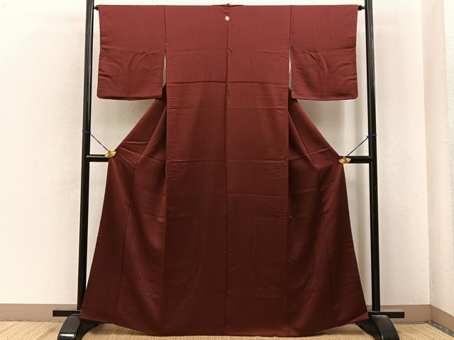 平和屋着物■上質な色無地 紗綾形地紋 海老茶色 正絹 逸品 BAAY6824hj