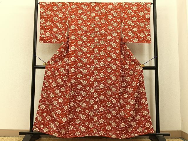 平和屋着物■上質な小紋 型染め 梅 正絹 逸品 未使用 BAAY6855hj