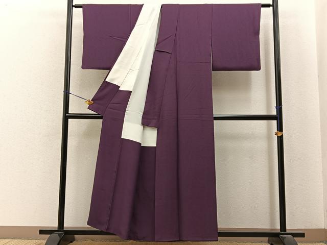 平和屋着物■上質な色無地 霞地紋 紫鳶色 正絹 逸品 BAAY6857hj