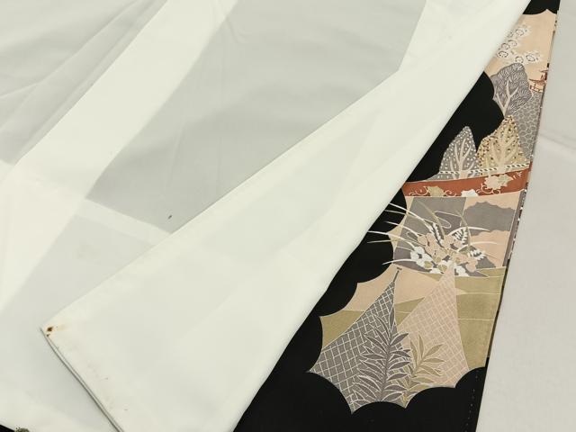 平和屋着物■豪華黒留袖 駒刺繍 風景花文 金彩 正絹 逸品 BAAY6861hj