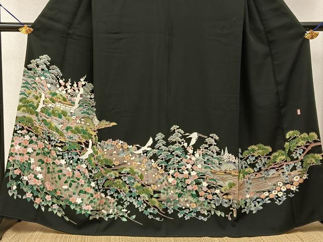 平和屋着物■豪華黒留袖 友禅 作家物 飛鶴風景文 正絹 逸品 BAAY6862hj