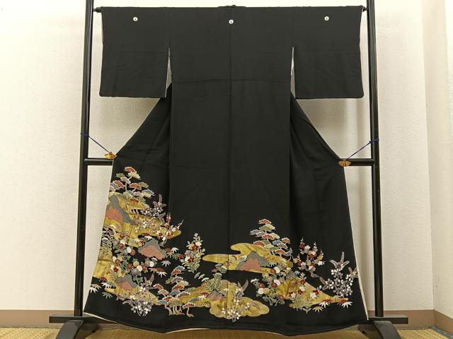 平和屋着物■豪華黒留袖 松竹梅秋草文 金彩 正絹 逸品 BAAY6866hj