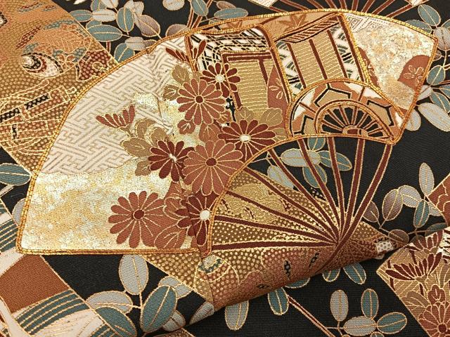 平和屋着物■豪華黒留袖 駒刺繍 扇面短冊花文 金彩 正絹 逸品 BAAY6868hj
