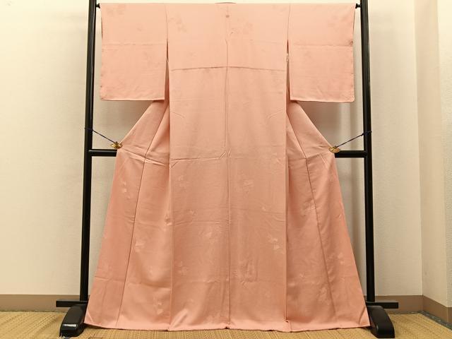 平和屋着物●上質な色無地 蔦の葉地紋 赤香色 正絹 逸品 BAAY6875hj