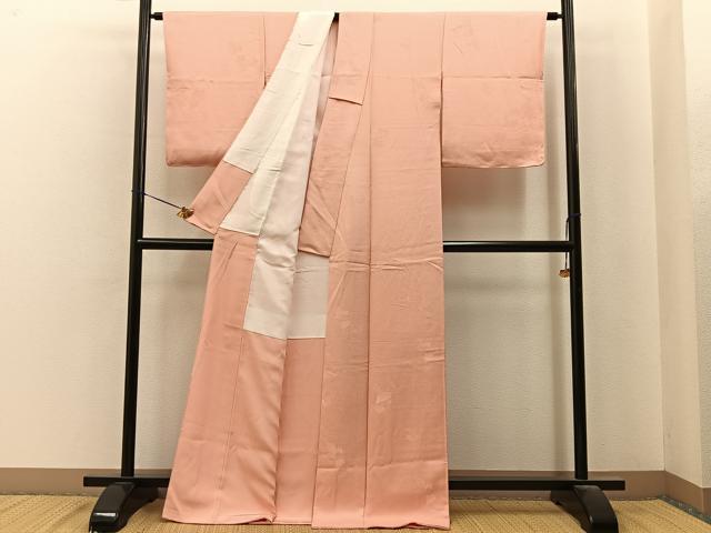 平和屋着物●上質な色無地 蔦の葉地紋 赤香色 正絹 逸品 BAAY6875hj