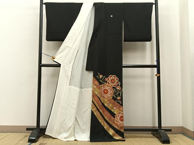 平和屋着物●中国三大刺繍 相良刺繍 黒留袖 駒刺繍 宝相華 金彩 正絹 逸品 BAAY6890hj