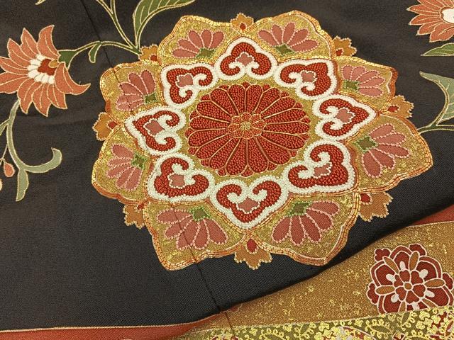 平和屋着物●中国三大刺繍 相良刺繍 黒留袖 駒刺繍 宝相華 金彩 正絹 逸品 BAAY6890hj