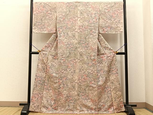 平和屋着物■上質な小紋 花鳥文 金彩 鬼しぼ縮緬 正絹 逸品 未使用 BAAY6894hj
