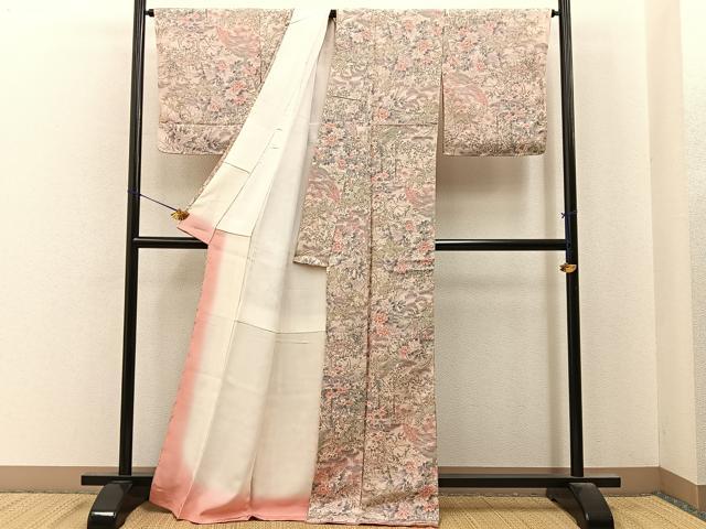 平和屋着物■上質な小紋 花鳥文 金彩 鬼しぼ縮緬 正絹 逸品 未使用 BAAY6894hj