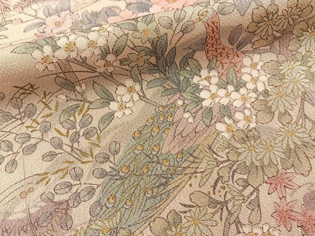 平和屋着物■上質な小紋 花鳥文 金彩 鬼しぼ縮緬 正絹 逸品 未使用 BAAY6894hj