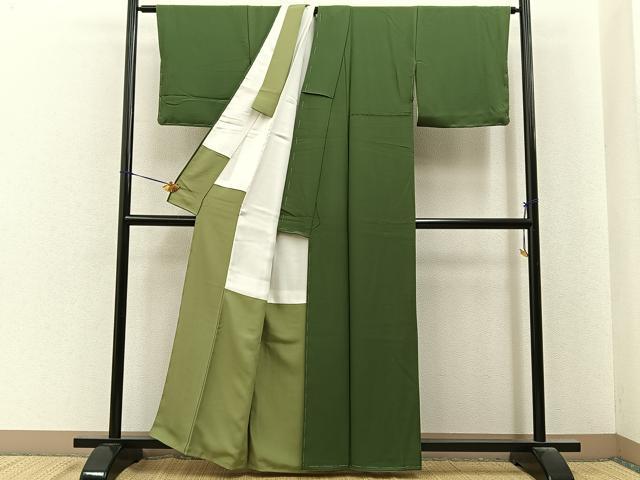 平和屋着物■上質な色無地 海松色 反端付き 正絹 逸品 未使用 BAAY6896hj