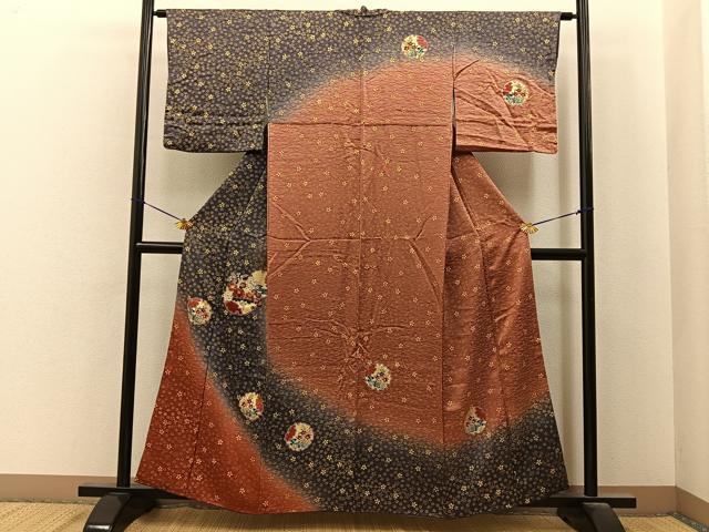 平和屋着物●訪問着 雪輪秋草文 暈し染め 金彩 正絹 逸品 BAAY6899hj