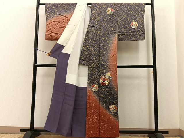 平和屋着物●訪問着 雪輪秋草文 暈し染め 金彩 正絹 逸品 BAAY6899hj