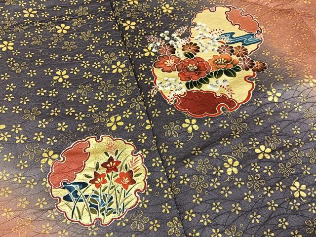 平和屋着物●訪問着 雪輪秋草文 暈し染め 金彩 正絹 逸品 BAAY6899hj