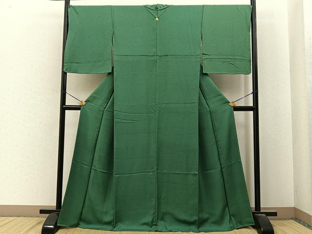 平和屋着物●上質な色無地 草花地紋 緑青色 正絹 逸品 未使用 BAAY6908hj