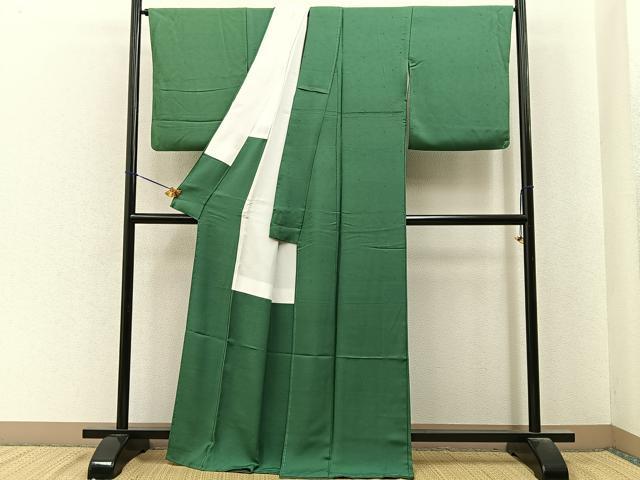 平和屋着物●上質な色無地 草花地紋 緑青色 正絹 逸品 未使用 BAAY6908hj