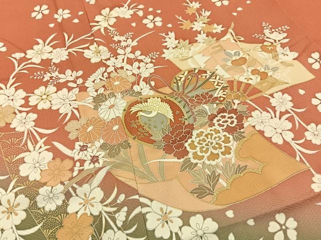 平和屋着物●訪問着 色紙花鳥文 暈し染め 金彩 三越扱い ロング丈 正絹 逸品 BAAY6912hj
