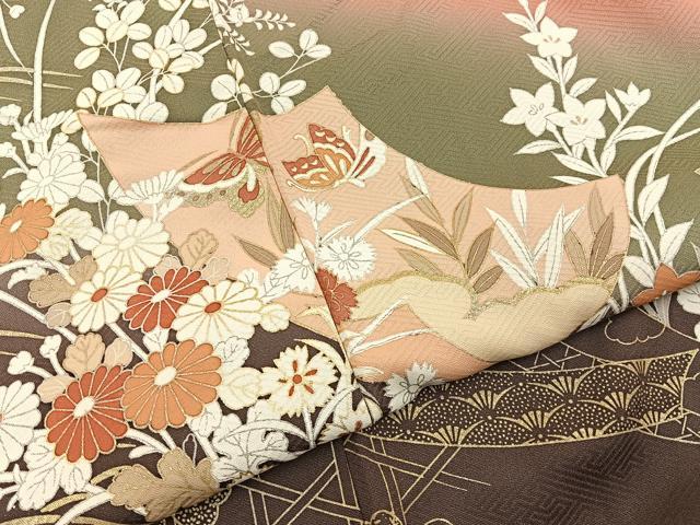 平和屋着物●訪問着 色紙花鳥文 暈し染め 金彩 三越扱い ロング丈 正絹 逸品 BAAY6912hj