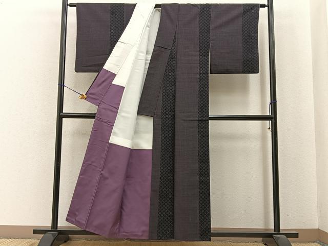 平和屋着物■上質なお召 十字絣 菱間道 正絹 逸品 BAAY6926hj