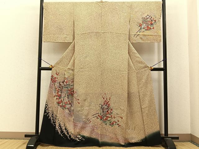 平和屋着物●訪問着 飛鶴御所車花文 暈し染め 金銀彩 正絹 逸品 BAAY6937hj