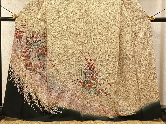 平和屋着物●訪問着 飛鶴御所車花文 暈し染め 金銀彩 正絹 逸品 BAAY6937hj