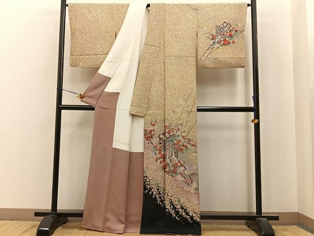 平和屋着物●訪問着 飛鶴御所車花文 暈し染め 金銀彩 正絹 逸品 BAAY6937hj