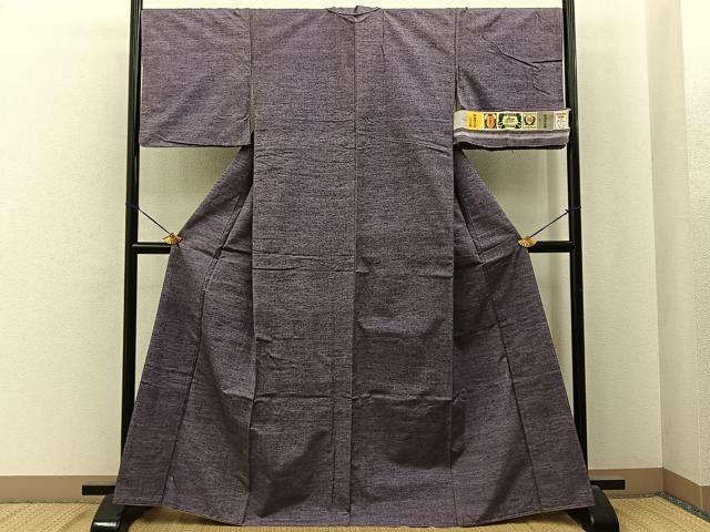 平和屋着物●結城紬 色無地 葡萄鼠色 証紙付き 正絹 逸品 未使用 BAAY6961hj