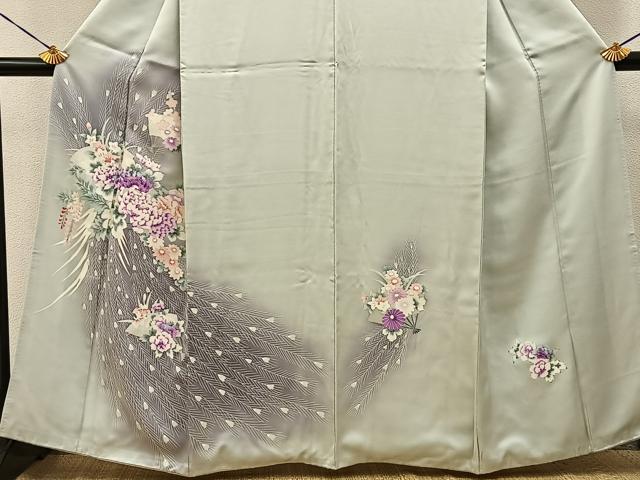 平和屋着物■訪問着 扇面孔雀羽花文 暈し染め 正絹 逸品 BAAY6962hj
