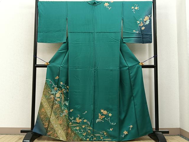 平和屋着物●訪問着 鳳凰花蝶文 暈し染め 金銀彩 正絹 逸品 BAAY6964hj
