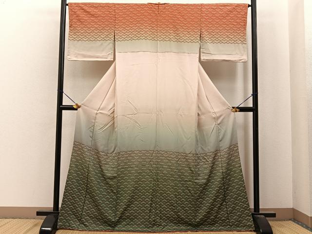 平和屋着物●訪問着 芝草文 暈し染め 金彩 ロング丈 正絹 逸品 BAAY6967hj