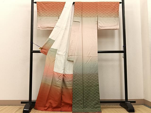 平和屋着物●訪問着 芝草文 暈し染め 金彩 ロング丈 正絹 逸品 BAAY6967hj