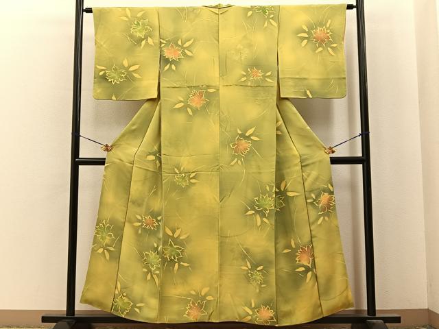 平和屋着物●上質な小紋 地紋起こし 草花文 暈し染め 正絹 逸品 BAAY6980hj