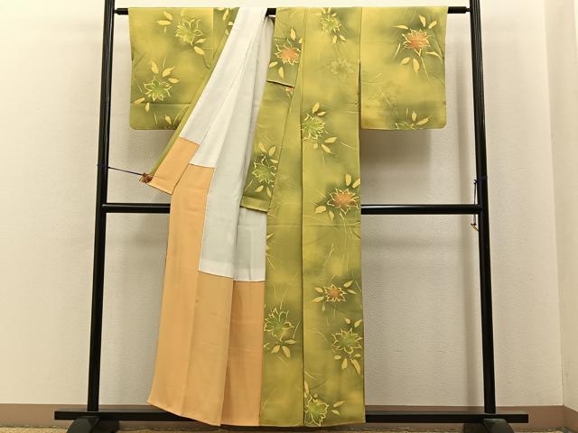 平和屋着物●上質な小紋 地紋起こし 草花文 暈し染め 正絹 逸品 BAAY6980hj