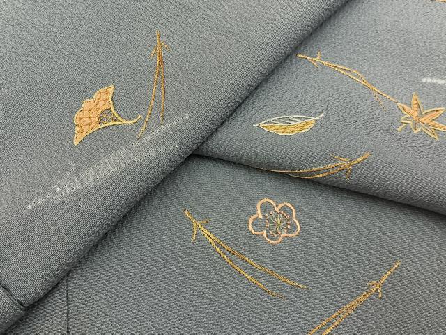 平和屋着物■中国三大刺繍 相良刺繍 訪問着 絞り 吹き寄せ文 金糸 正絹 逸品 BAAY6986hj