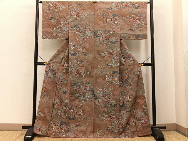 平和屋着物■上質な小紋 御所車吉祥花文 暈し染め 金彩 正絹 逸品 未使用 BAAY6996hj