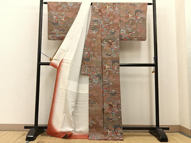 平和屋着物■上質な小紋 御所車吉祥花文 暈し染め 金彩 正絹 逸品 未使用 BAAY6996hj