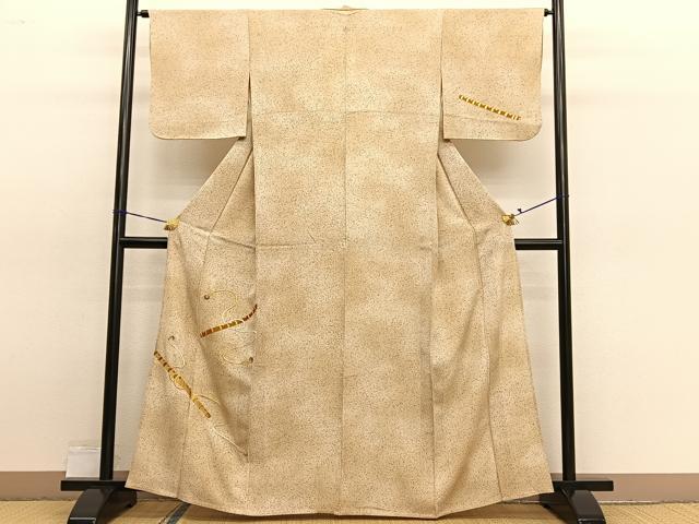 平和屋着物▽訪問着 単衣 総刺繍 駒刺繍 横笛文 暈し染め 金糸 正絹 逸品 BAAY7077hv