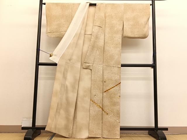 平和屋着物▽訪問着 単衣 総刺繍 駒刺繍 横笛文 暈し染め 金糸 正絹 逸品 BAAY7077hv