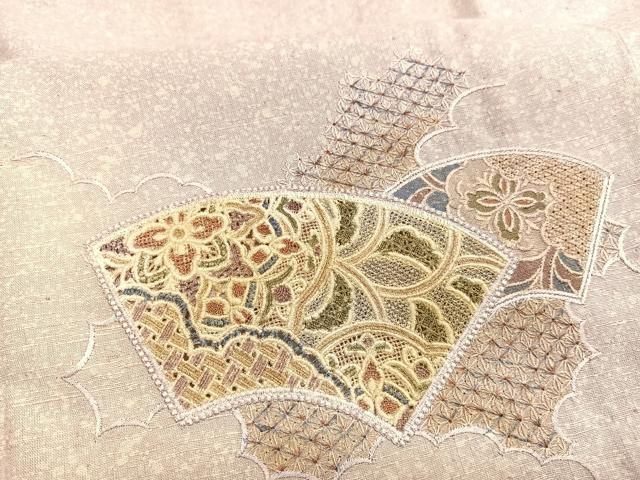 平和屋着物▽中国三大刺繍 スワトウ刺繍 総刺繍 訪問着 単衣 紬地 地紙宝相華 金彩 正絹 逸品 BAAY7346hv